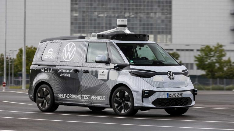 Volkswagen’s ID.Buzz electric minivan appears as a self-driving prototype