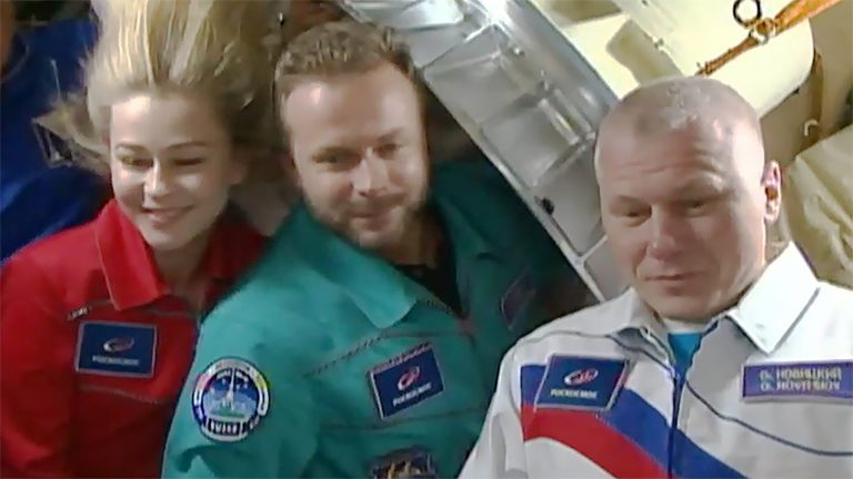 Russian crew returns from shooting the first feature film on the ISS