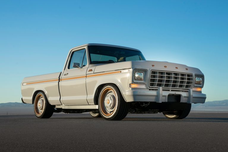 Ford electrified a classic F-100 truck to showcase its EV motor kit