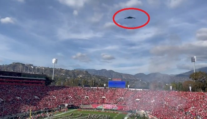 B-2 Stealth Bomber Flies Over Pasadena Rose Bowl Parade on New Year’s Day and then Later Over the Rose Bowl Game (VIDEO)
