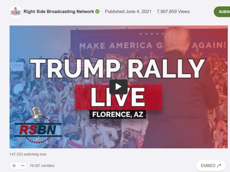 WOW! OVER 419,000 Viewers Tune in to Watch Trump Florence Rally on RSBN Rumble, YouTube and GETTR Channels LIVE!