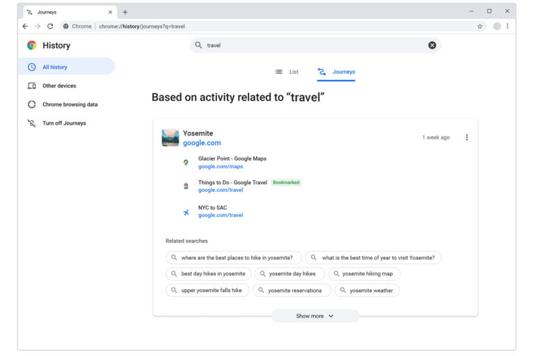 Google ‘Journeys’ help you resume previous searches in Chrome