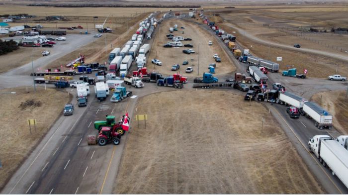 Canadian Trucker Freedom Convoy Blocking U.S.-Alberta Border, Farmers Joining The Protest