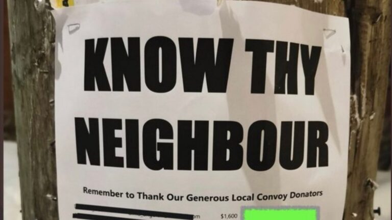 Threatening Posters Listing the Names and Personal Info of Hacked GiveSendGo Convoy Donors Appear All Over the Streets of Ottawa Following Trudeau’s Vicious Crackdown