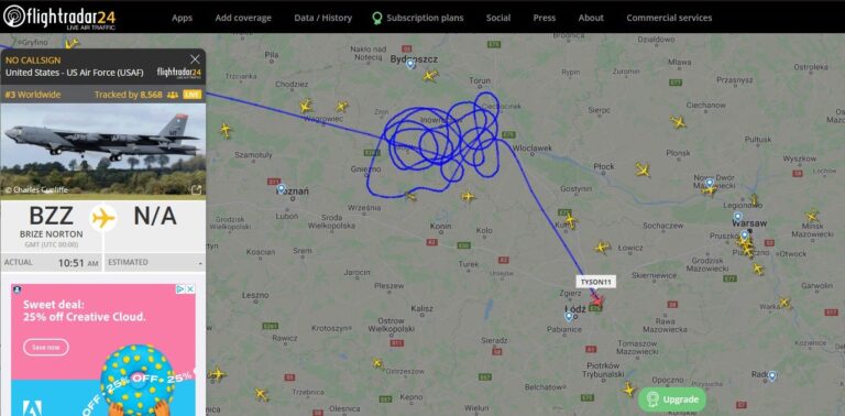 Biden is Flying a B52 Bomber Over Poland — Via Flight Tracker