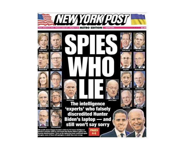 NY Post Calls Out the 51 Former Senior Intelligence Officials including Former CIA Chiefs Who Openly Lied About Hunter Biden Laptop Being ‘Russian Disinformation’
