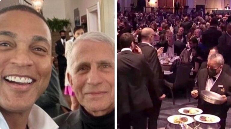 Maskless Fauci Attends White House Correspondents’ Dinner Pre-Party with Masked Servants